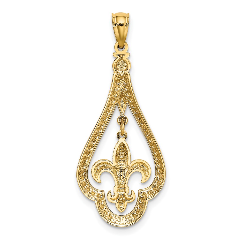 14k Diamond-cut Polished Fleur de Lis Dangle Pendant (K5940)